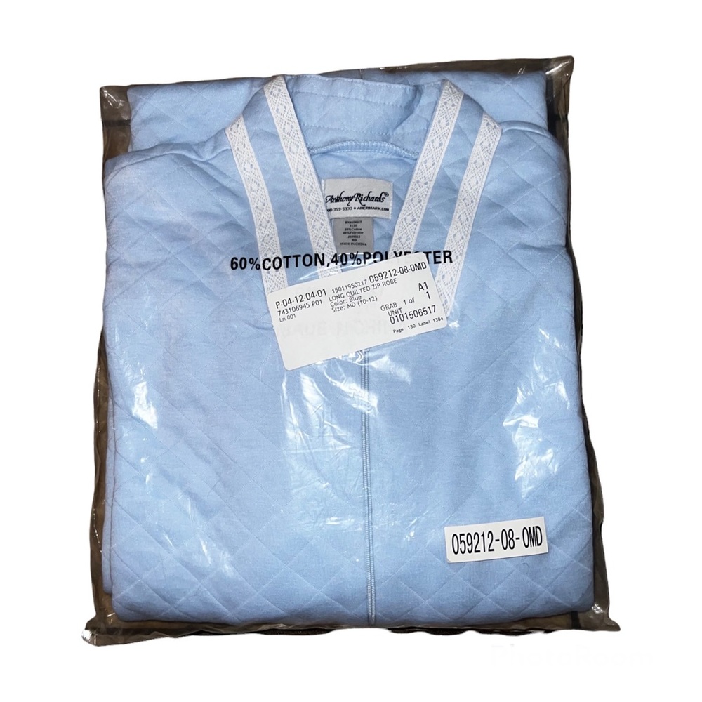 Vintage Anthony Richards Long Quilted Zip Robe Baby Blue Size MD (10-12) NEW